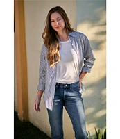 Lucky Brand Stripe Point Collar Long Sleeve Button-Front Oversized Shirt