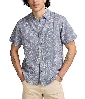 Lucky Brand Sugar Skulls Short Sleeve Linen Shirt