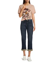 Lucky Brand Sweet Crop Rolled Hem Stretch Denim Mid-Rise Straight Leg Jeans