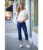 Lucky Brand Sweet Crop Rolled Hem Stretch Denim Mid-Rise Straight Leg Jeans