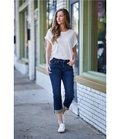 Lucky Brand Sweet Crop Rolled Hem Stretch Denim Mid-Rise Straight Leg Jeans