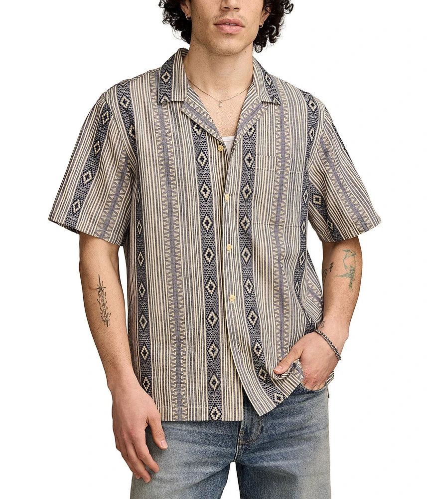Lucky Brand Textured Stripe Short Sleeve Woven Shirt