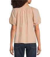 Lucky Brand V-Neck Short Sleeve Lace Peasant Blouse