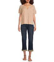 Lucky Brand V-Neck Short Sleeve Lace Peasant Blouse