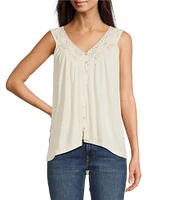 Lucky Brand V-Neck Sleeveless Lace Trim Top