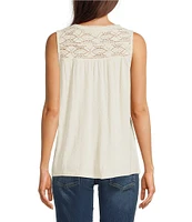 Lucky Brand V-Neck Sleeveless Lace Trim Top