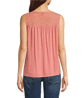 Lucky Brand V-Neck Sleeveless Lace Trim Top
