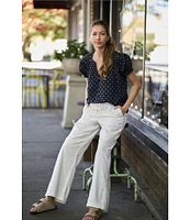 Lucky Brand Woven Polka Dot Split Notch V-Neck Short Puff Sleeve Blouse