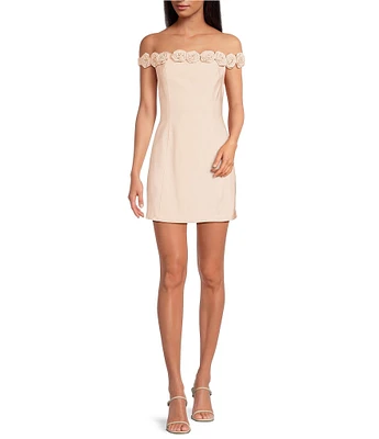 Lucy Paris 3D Primrose Off-The-Shoulder Mini Sheath Dress
