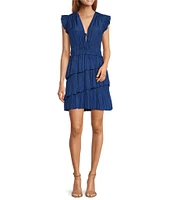 Lucy Paris Alice Crew Neck Cap Sleeve Fit & Flare Asymmetric Dress