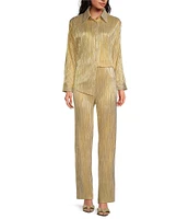 Lucy Paris Alinda Plisse Metallic Pull On Pants