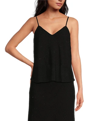 Lucy Paris Carlin Chiffon Rhinestone V Neck Sleeveless Tank Top