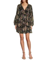 Lucy Paris Carmina Long Sleeve Chiffon V-Neck Dress