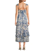 Lucy Paris Cassandra Floral Print Sweetheart Neck Ruffle Tiered Midi Dress