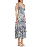 Lucy Paris Cassandra Floral Print Sweetheart Neck Ruffle Tiered Midi Dress