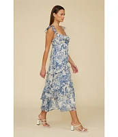 Lucy Paris Cassandra Floral Print Sweetheart Neck Ruffle Tiered Midi Dress