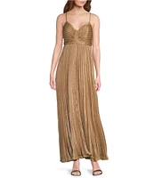 Lucy Paris Crinkle Metallic V-Neck Sleeveless Pleated Maxi Dress