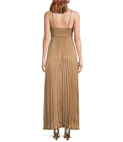 Lucy Paris Crinkle Metallic V-Neck Sleeveless Pleated Maxi Dress