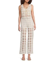 Lucy Paris Crochet Harper Flat Front Wide Leg Coordinating Pants