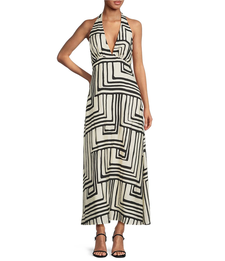 Lucy Paris Delaney Geometric Halter Neck Sleeveless Maxi Dress