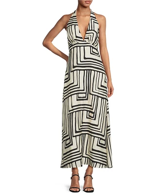 Lucy Paris Delaney Geometric Halter Neck Sleeveless Maxi Dress