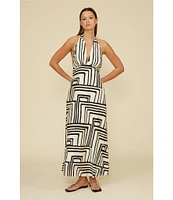 Lucy Paris Delaney Geometric Halter Neck Sleeveless Maxi Dress