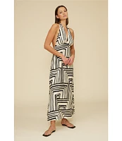 Lucy Paris Delaney Geometric Halter Neck Sleeveless Maxi Dress