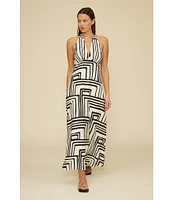 Lucy Paris Delaney Geometric Halter Neck Sleeveless Maxi Dress
