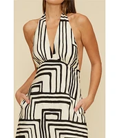 Lucy Paris Delaney Geometric Halter Neck Sleeveless Maxi Dress