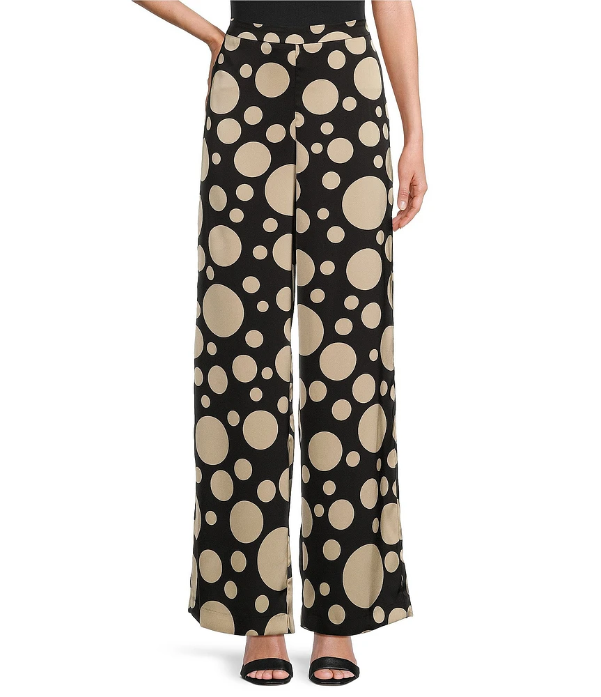 Lucy Paris Dotted Print Wide Leg High Rise Pants