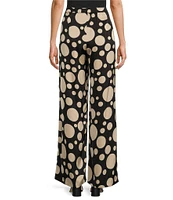 Lucy Paris Dotted Print Wide Leg High Rise Pants