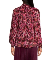 Lucy Paris Feminine Floral Print Split V-Neck Long Sleeve Front Tie Top