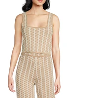 Lucy Paris Coordinating Fiji Geometric Print Square Neck Sleeveless Cropped Knit Tank