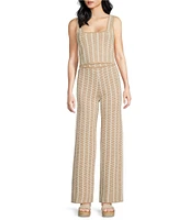 Lucy Paris Coordinating Fiji Geometric Print Square Neck Sleeveless Cropped Knit Tank