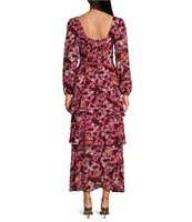 Lucy Paris Florentina Floral Print V-Neck Long Sleeve Ruffle Maxi Dress