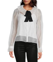 Lucy Paris Garance Bowtie Point Collar Neck Long Sleeve Button Front Top