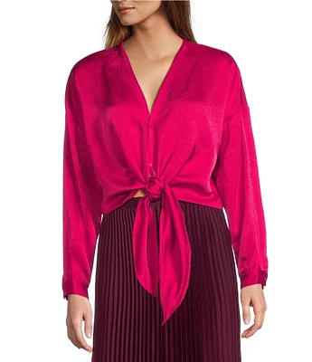 Lucy Paris Gloria Satin V-Neck Long Sleeve Tie Front Top