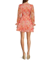 Lucy Paris Haisley Floral Print Eyelet V-Neckline Long Sleeve Dress