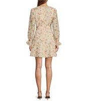 Lucy Paris Haisley Floral Print Eyelet V-Neckline Long Sleeve Dress