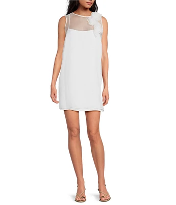 Lucy Paris Kenia Sheer Scoop Neck Sleeveless 3D Floral Shift Dress