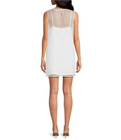 Lucy Paris Kenia Sheer Scoop Neck Sleeveless 3D Floral Shift Dress