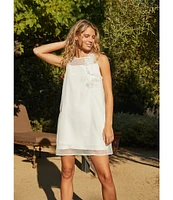 Lucy Paris Kenia Sheer Scoop Neck Sleeveless 3D Floral Shift Dress