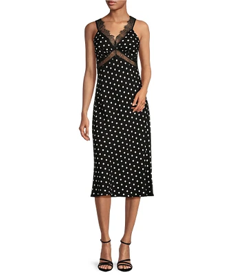 Lucy Paris Kennedy Polka Dot Lace V Neck Sleeveless Midi Dress