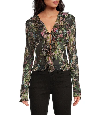 Lucy Paris Knit Niamh Mesh Long Sleeve V-Neck Top