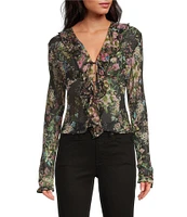 Lucy Paris Knit Niamh Mesh Long Sleeve V-Neck Top