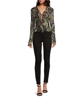 Lucy Paris Knit Niamh Mesh Long Sleeve V-Neck Top