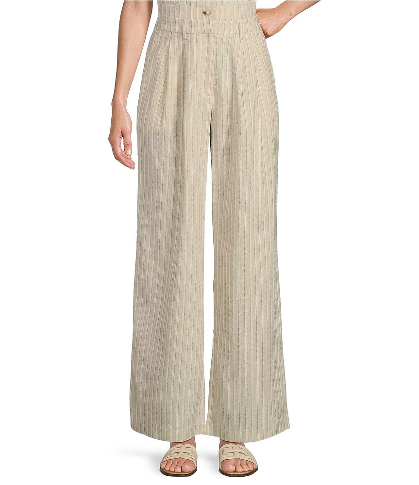 Lucy Paris Leland Pinstripe Wide Leg Fit & Flare Pleated Pants
