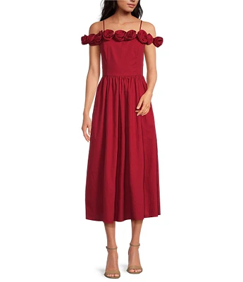 Lucy Paris Marbella Off-The-Shoulder Rosette Maxi Dress