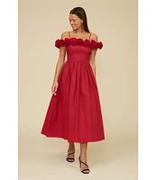 Lucy Paris Marbella Off-The-Shoulder Rosette Maxi Dress