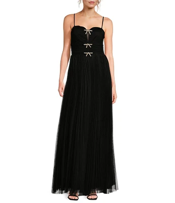 Lucy Paris Mesh Tulle Sweetheart Neck Sleeveless Bow Detail Maxi Dress